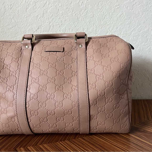 Gucci Gg Monogram Leather Boston Bag Pink Beige - Picture 3 of 16
